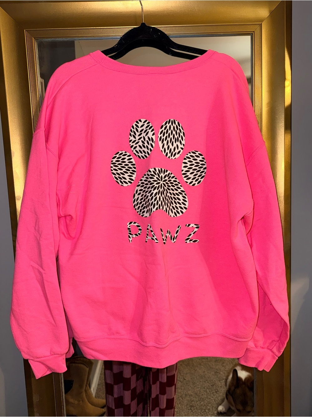 PAWZ Hot Pink Sweatshirt with Black & White Paw Print